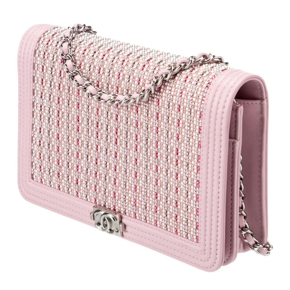 Chanel Pink, White and Silver Strass Boy Wallet on Chain Bag - Picture 3 of 4